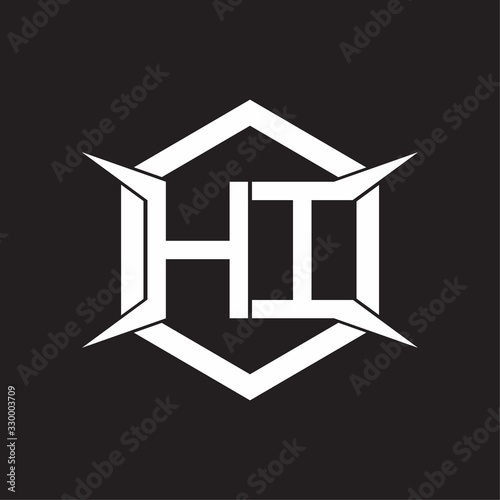 HI Logo monogram with hexagon and four taper shape design template