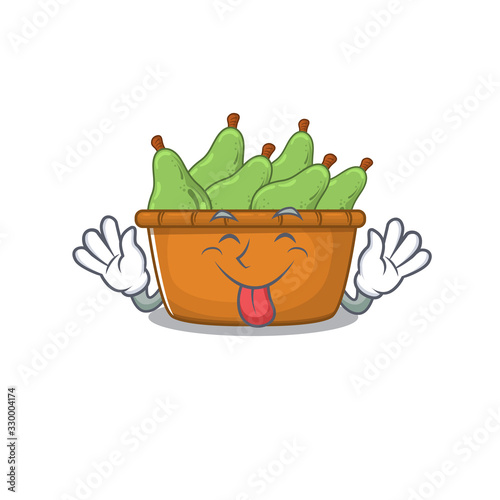 Funny face pear fruit box mascot design style with tongue out