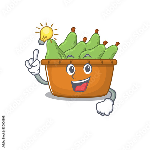 Have an idea gesture of pear fruit box mascot character design
