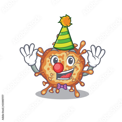 Cute and Funny Clown retro virus corona cartoon character mascot style