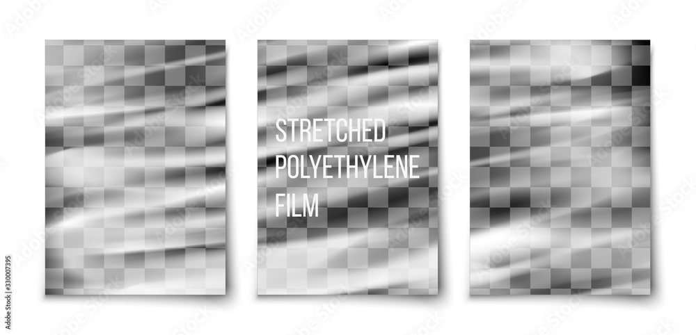 realistic stretched polyethilene plastic film on transparent cover design. vector illustration for booklet, leaflet, presentation  template mock up