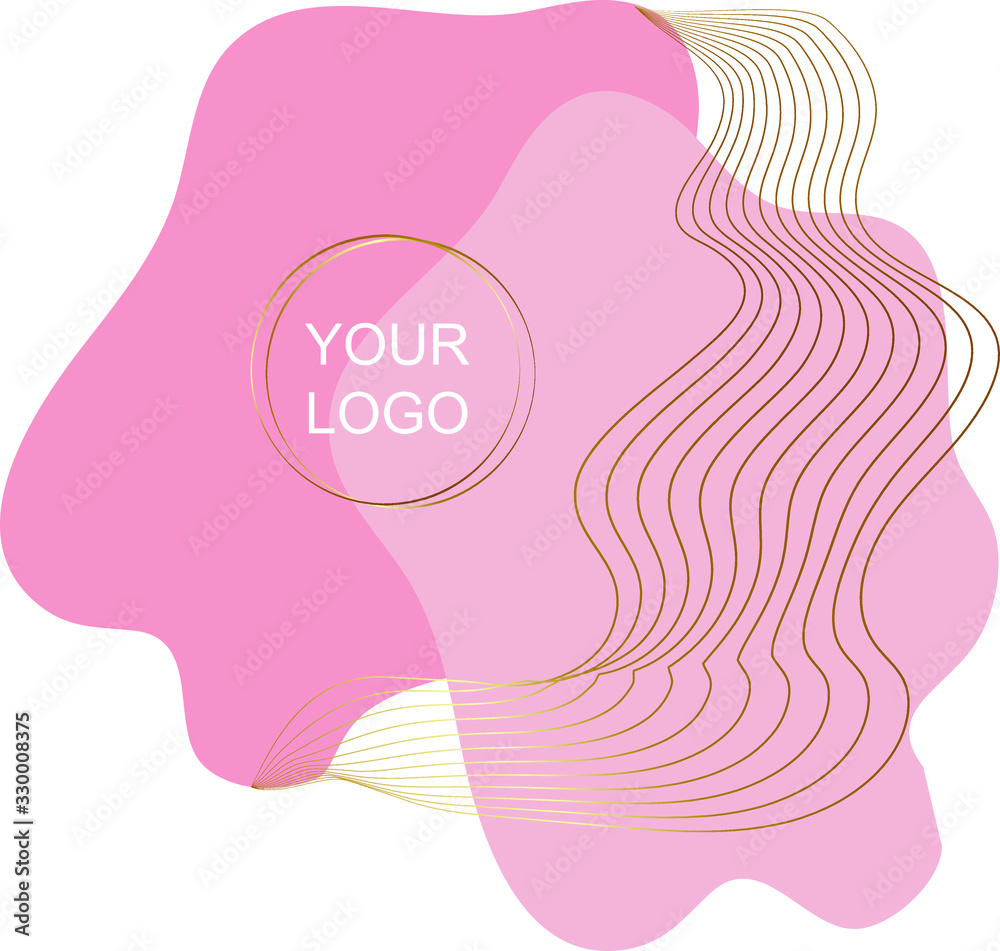 Vector abstract graphics of gold lines and shapes on a pink background for social networks, postcards, banners, newsletters, discounts, cover art, screensavers, discount cards