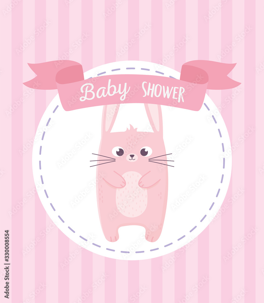 baby shower, pink rabbit round decoration card