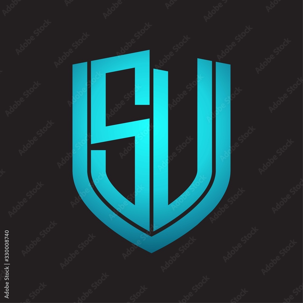SV Logo monogram with emblem shield design isolated with blue colors on black background SV Logo monogram with emblem shield design isolated with blue colors on black background