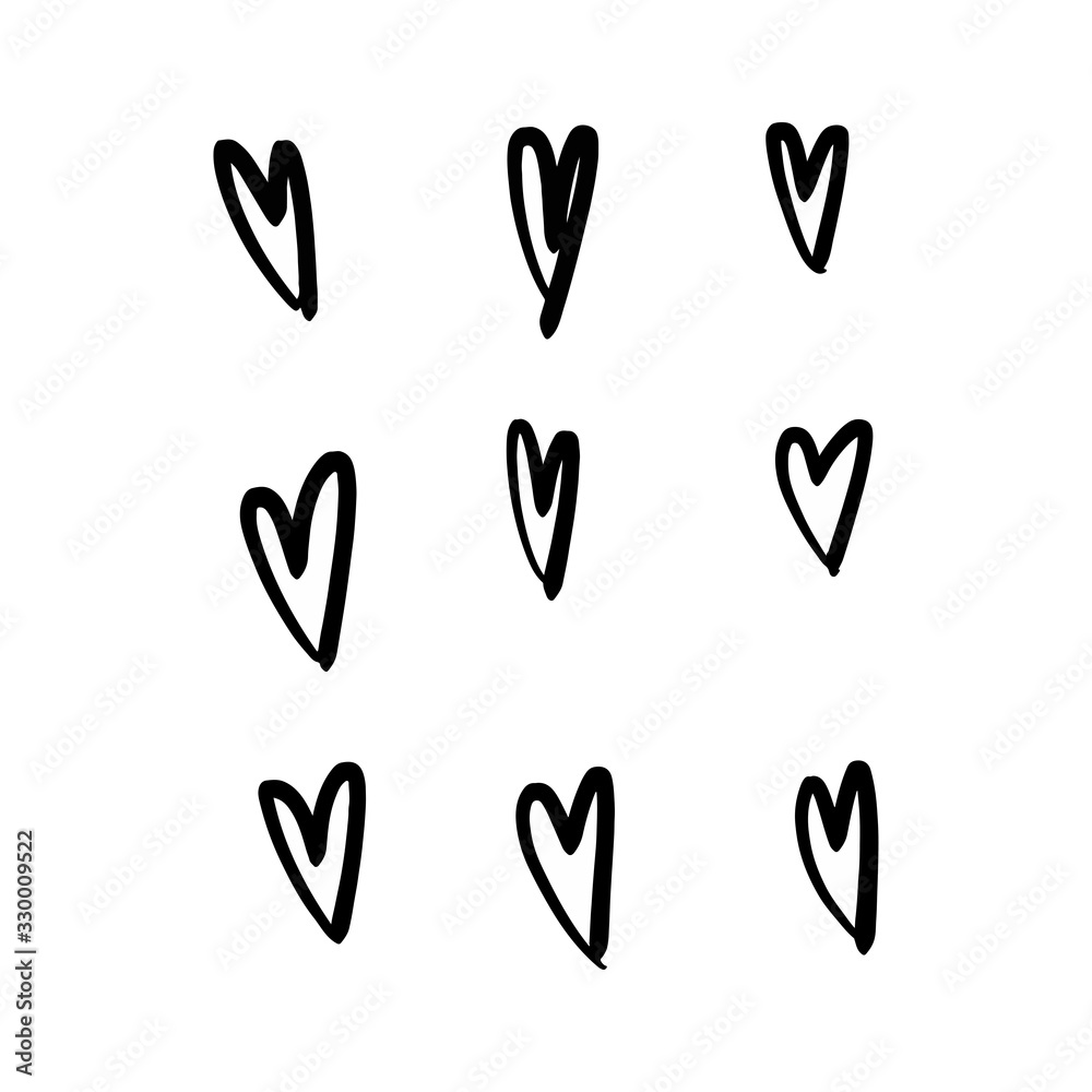 Heart doodles. Hand drawn hearts. Design elements for Valentine's day. Vector EPS 10.