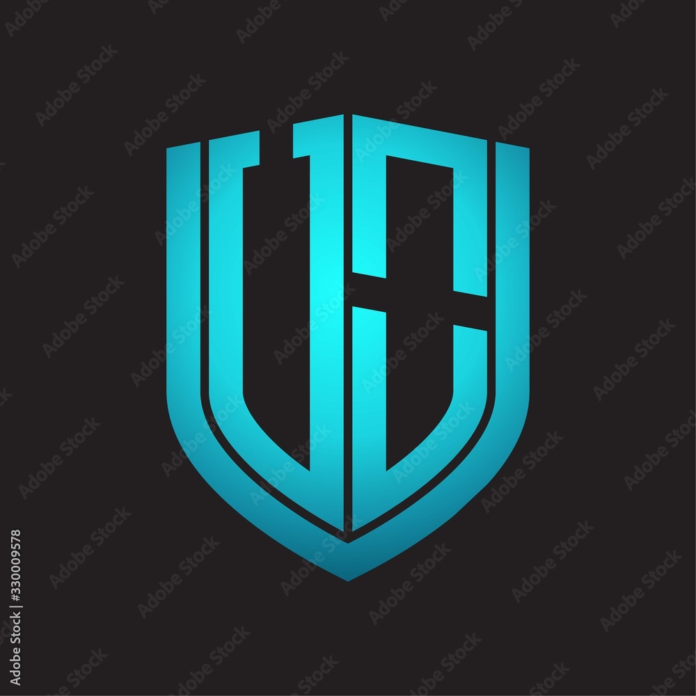 UO Logo monogram with emblem shield design isolated with blue colors on black background UO Logo monogram with emblem shield design isolated with blue colors on black background