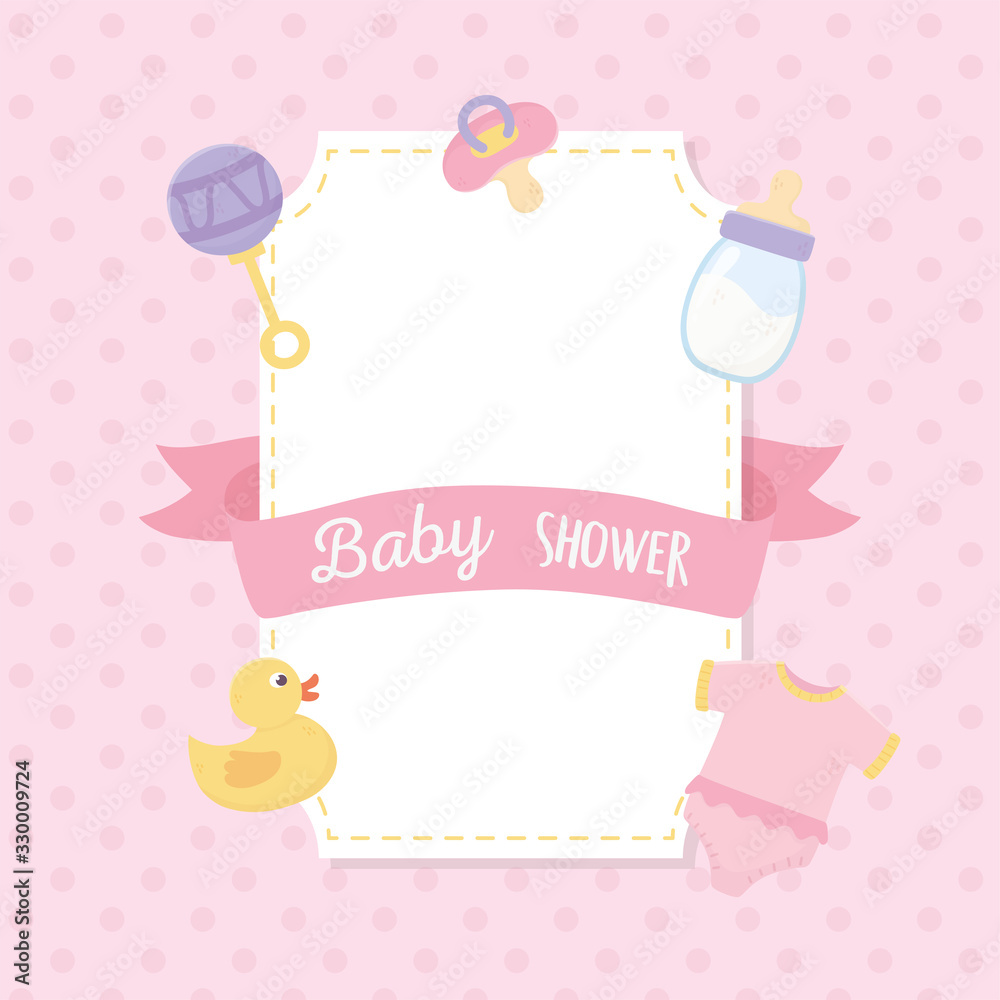 baby shower, duck bodysuit rattle bottle and pacifier pink decoration