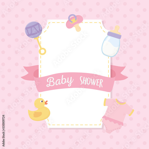 baby shower, duck bodysuit rattle bottle and pacifier pink decoration