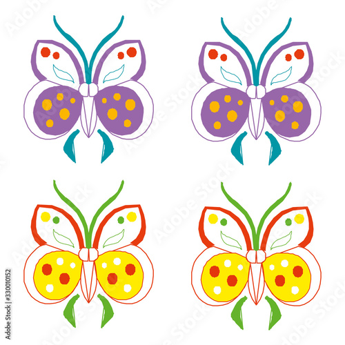 Colorful butterflies logos set. Vector illustration.