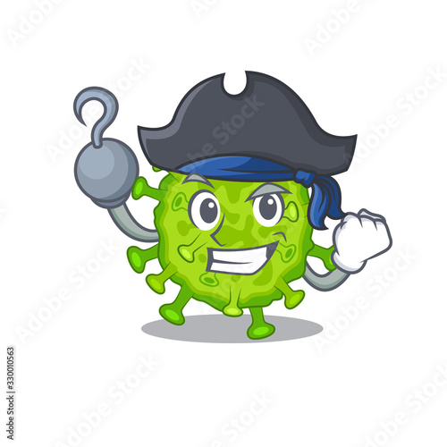 Cool virus corona cell in one hand Pirate cartoon design style with hat