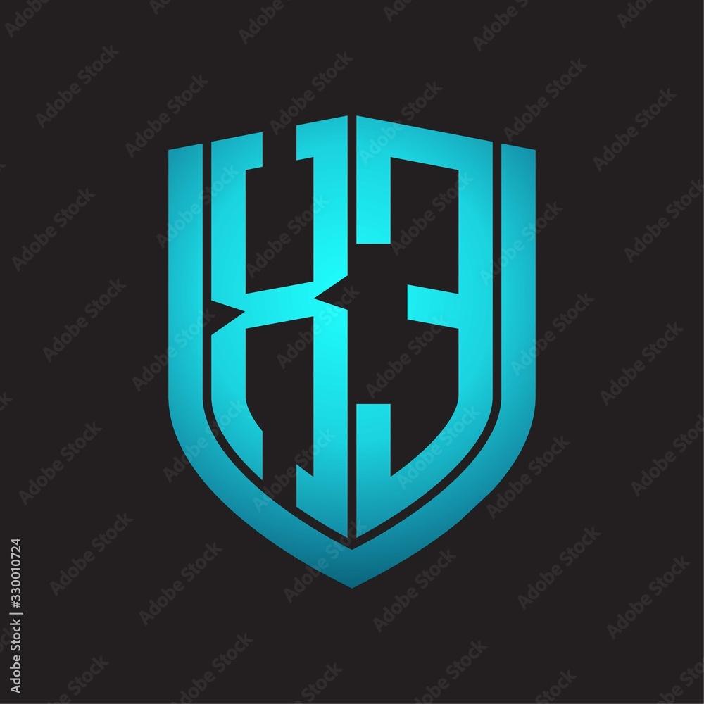 XE Logo monogram with emblem shield design isolated with blue colors on black background XE Logo monogram with emblem shield design isolated with blue colors on black background