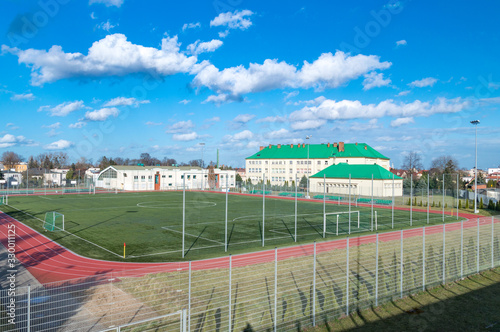 Sports field and Secondary School in Pruszcz Gdanski, Poland.