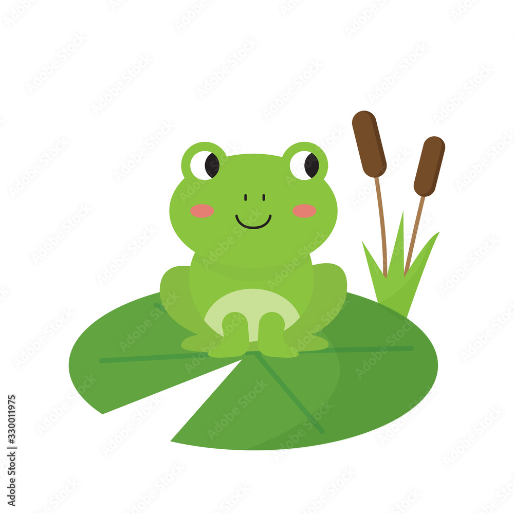 Cute happy green frog sitting on water lily. Cute happy green frog sitting on water lily.