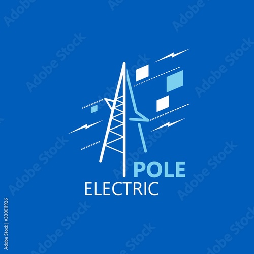 Pole Electric logo. High voltage power lines elements blue background