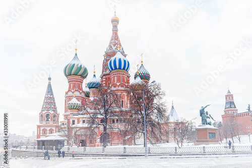 Red square,view of St. Basil's Cathedral in winter.Moscow,Russia
