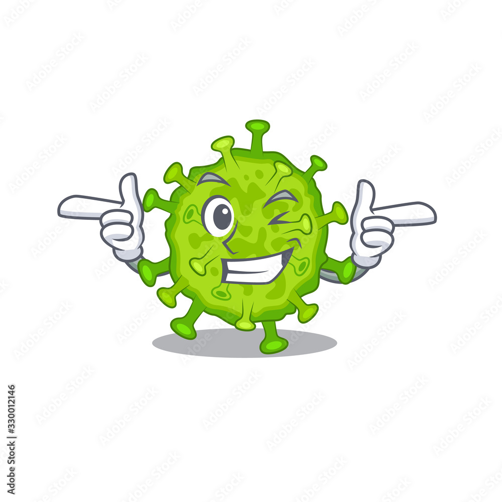 Fototapeta premium Smiley virus corona cell cartoon design style showing wink eye