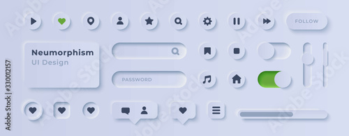 User interface elements for mobile app. UI icons set. Vector. Simple modern design. For mobile, web, social media, business. Neumorphism. Flat style eps10 illustration. White color. photo