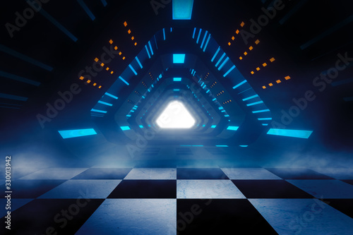 Fototapeta Naklejka Na Ścianę i Meble -  dark background, abstract light neon in the tunnel 