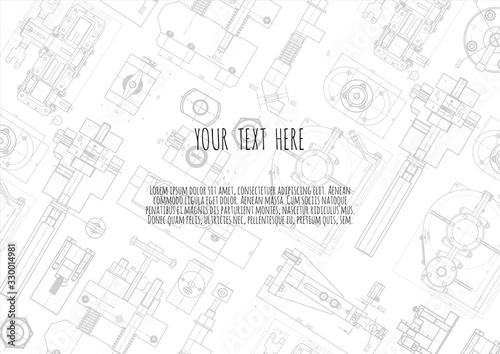 Technical drawing background . Mechanical Engineering drawing. Engine line drawing background