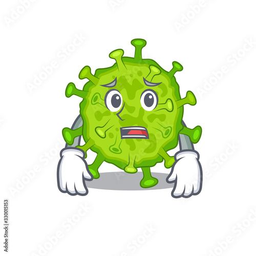 Cartoon picture of virus corona cell showing anxious face