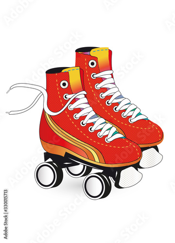 Ein Paar Rollschuhe in auffälligem Rot