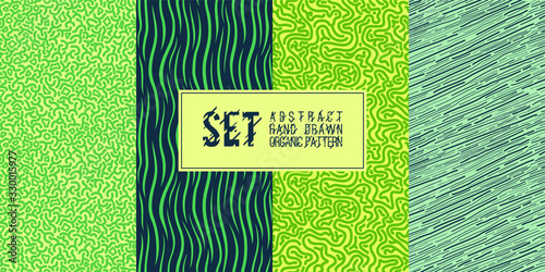 Set of seamless abstract organic patterns. Vector. Natural ornament, pattern and strokes for decoration of wallpaper, tile, textiles, gifts, printing, art prints, postcards, dishes, wallpapers.