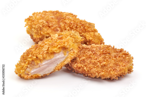 Fotografía Fried Chicken strips in breadcrumbs, isolated on white background