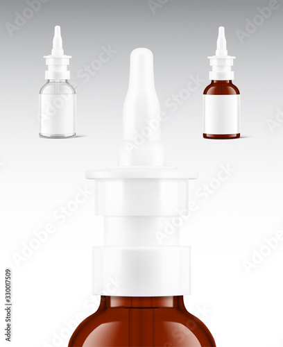 Bottles for nasal drops. Vector illustration on grey background. Ready for your design. EPS10. 