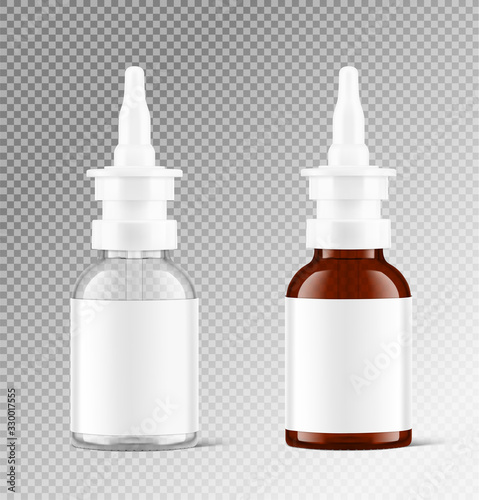 Bottles for nasal drops. Vector illustration on transparent background. Ready for your design. EPS10. 