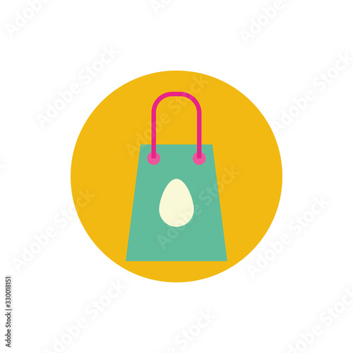 shopping bag with easter egg painted block and flat style