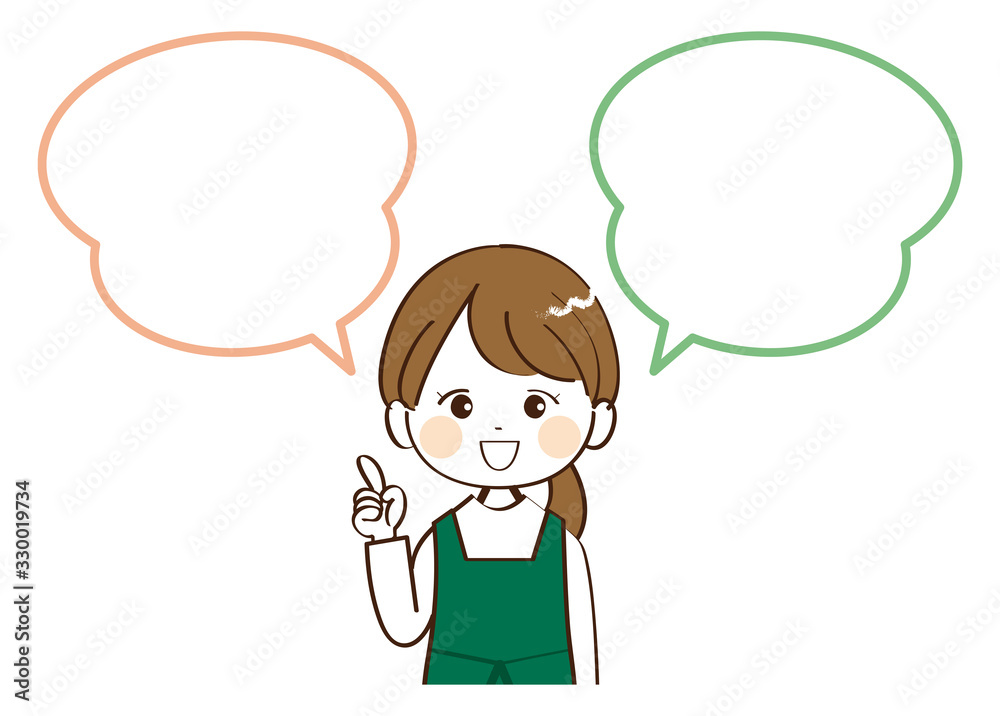 女性、店員、吹き出し、説明