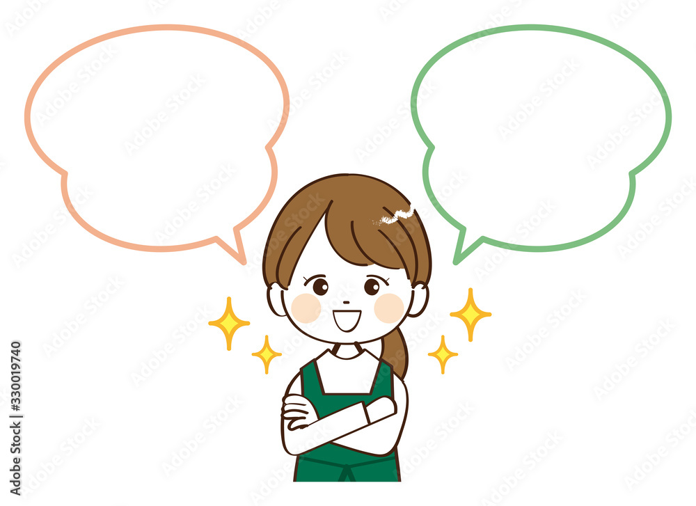 女性、店員、吹き出し、笑顔 女性、店員、吹き出し、笑顔