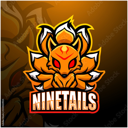 Kitsune fox nine tails mascot esport logo design