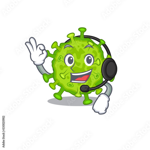 Charming virus corona cell cartoon character design wearing headphone
