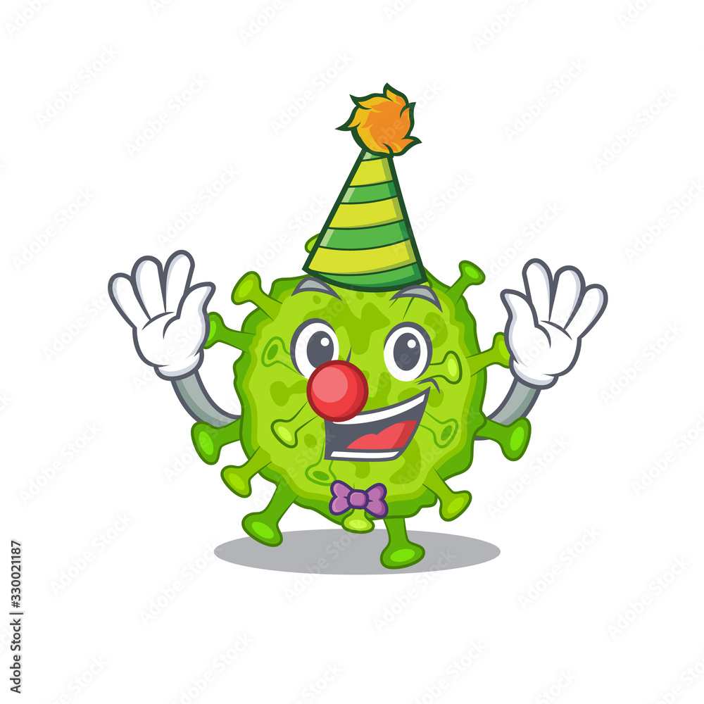 Fototapeta premium Cute and Funny Clown virus corona cell cartoon character mascot style