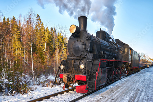 Ruskeala express vintage train in Karelia