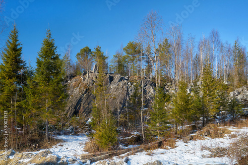 Ruskeala Mountain Park in Karelia during winter