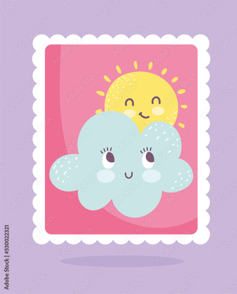 cute stamps, sun and cloud decoration cartoon design cute stamps, sun and cloud decoration cartoon design