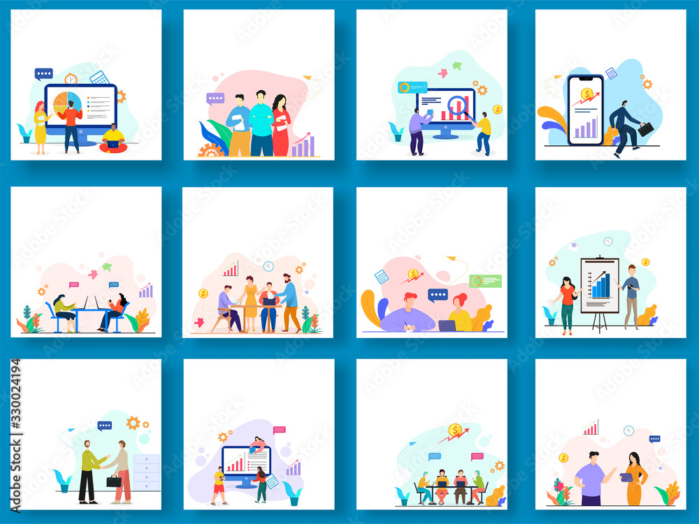 Business People Working Together with Infographic Elements in Different Platforms.