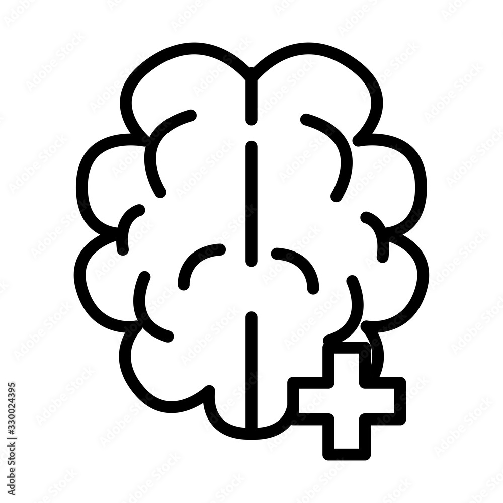brain human with pluss symbol line style icon brain human with pluss symbol line style icon