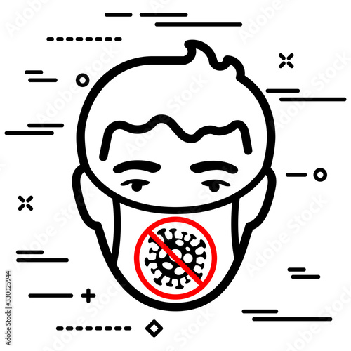 person head with hygienic medical mask Stop coronavirus on white background with lines. COVID-19, MERS-Cov, Novel corona virus disease (2019-nCoV) stop concept Corona virus danger