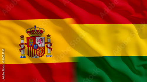 Waving Spain and Bolivia Flags