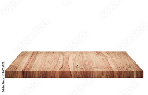 Empty brown old wooden shelf isolated on white background. for montage of your product