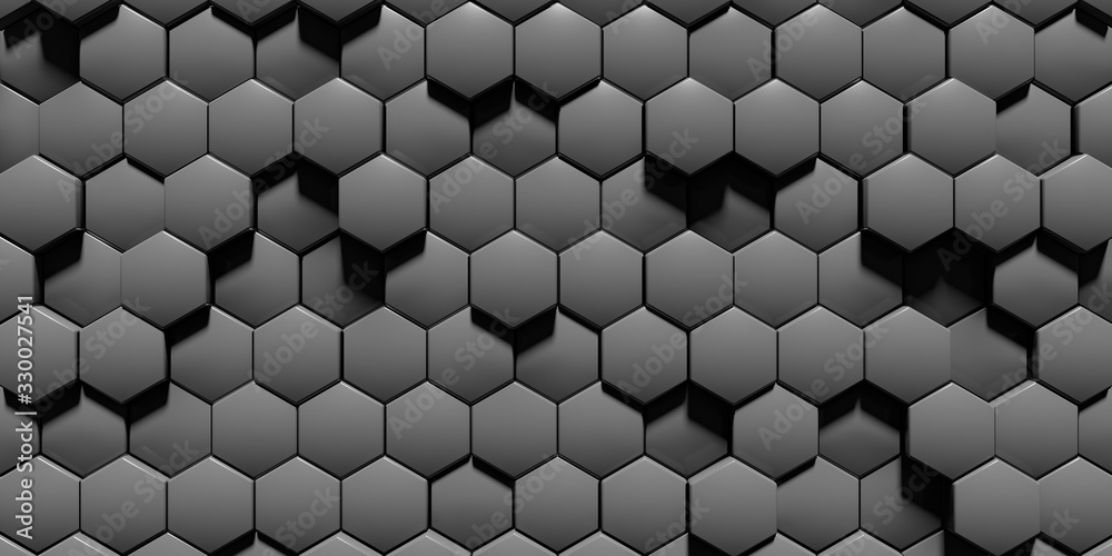 Grey geometry Hexagonal Abstract Background. Surface hexagon pattern 3D Rendering. Grey geometry Hexagonal Abstract Background. Surface hexagon pattern 3D Rendering.
