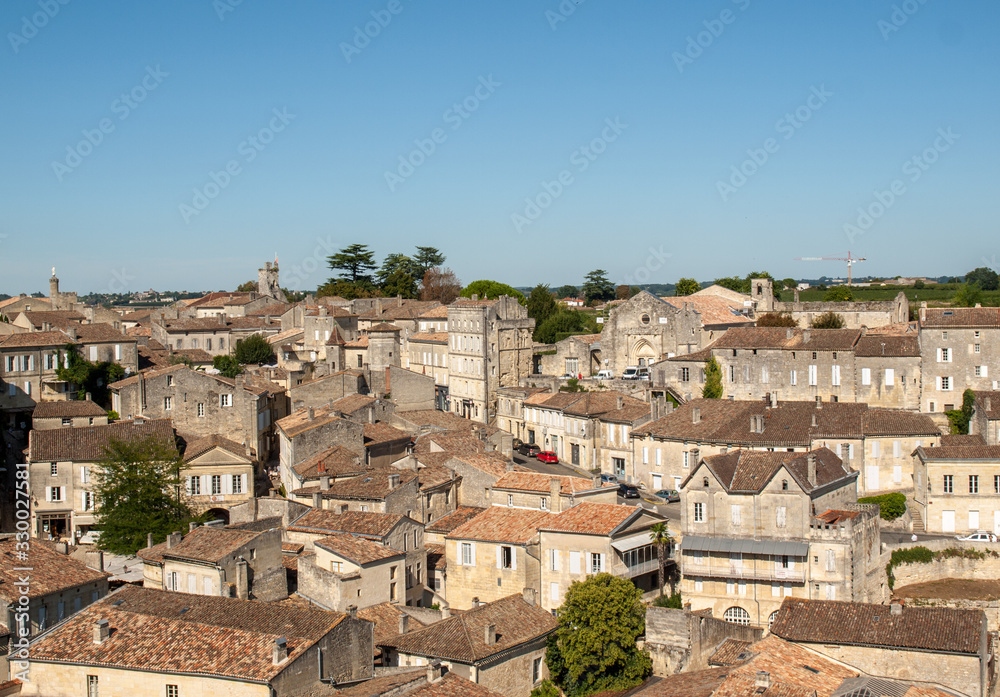  Panoramic view of St Emilion, France. St Emilion is one of the principal red wine areas of Bordeaux and very popular tourist destination.