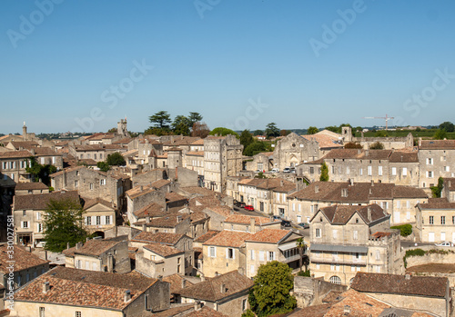  Panoramic view of St Emilion, France. St Emilion is one of the principal red wine areas of Bordeaux and very popular tourist destination. © wjarek