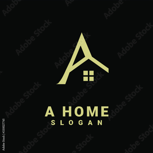 gold house with letter a logo initial design