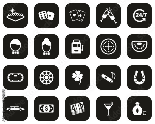 Canvas Print Las Vegas City & Culture Icons White On Black Flat Design Set Big