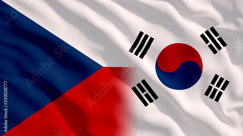 Waving South Korea and Czech Republic Flags