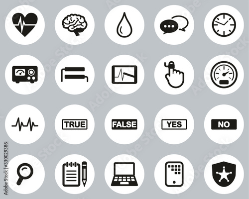 Lie Detector Test Or Polygraph Test Icons Black & White Flat Design Circle Set Big